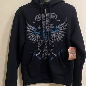 Route 66 Mens Graphic Hoodie Sherpa Lined Small Black Eagle print Cozy Jacket
